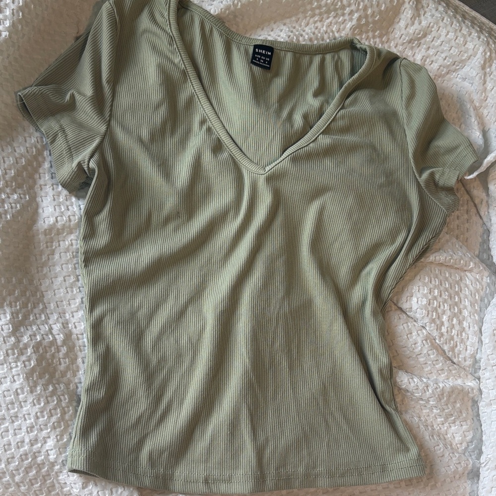 Ribbed V-Neck Olive Green Top